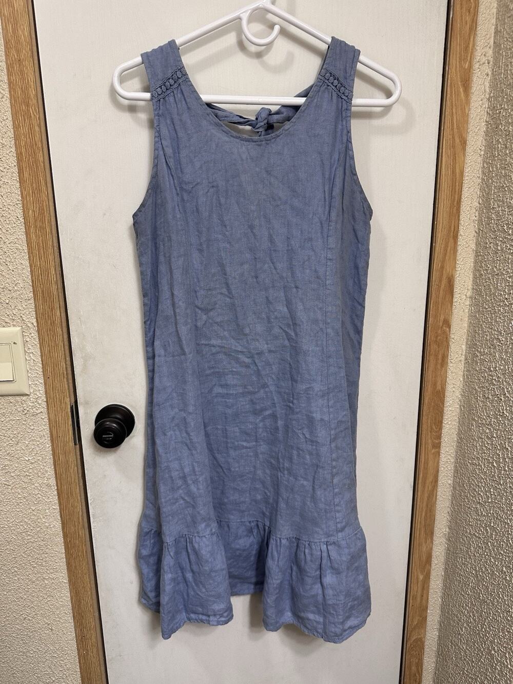 Terzo Millenio M Linen Sleeveless Ruffle Tiered Mini Dress Blue